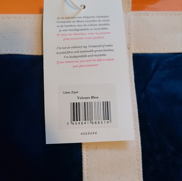 Nwt! Sezane zipped tote bag blue velvet - Picture 10 of 10